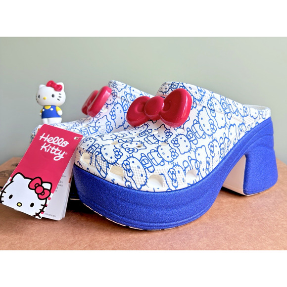 CROCS Hello Kitty Siren Clogs Platform Heels Blue/White Size 8 Kawaii Novelty - Picture 1 of 10